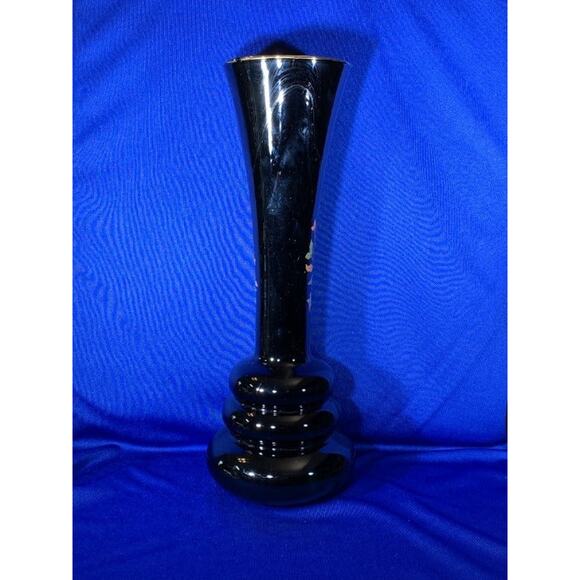 Norleans Black Vase with Gold Flowers Made in Italy - Picture 3 of 6